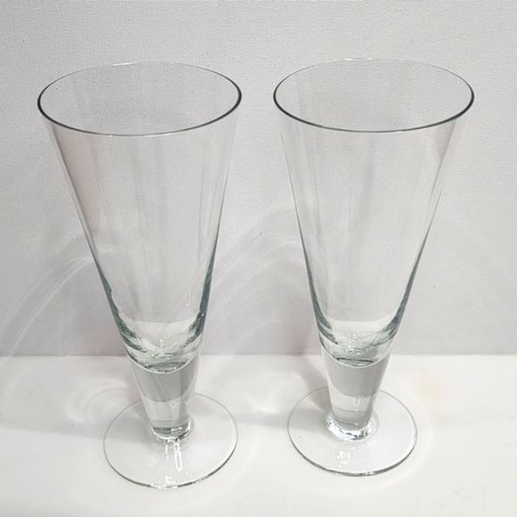 Set of 2‎ Clear Crystal Footed Pilsner Beer Glass Stemware Barware - Picture 4 of 11